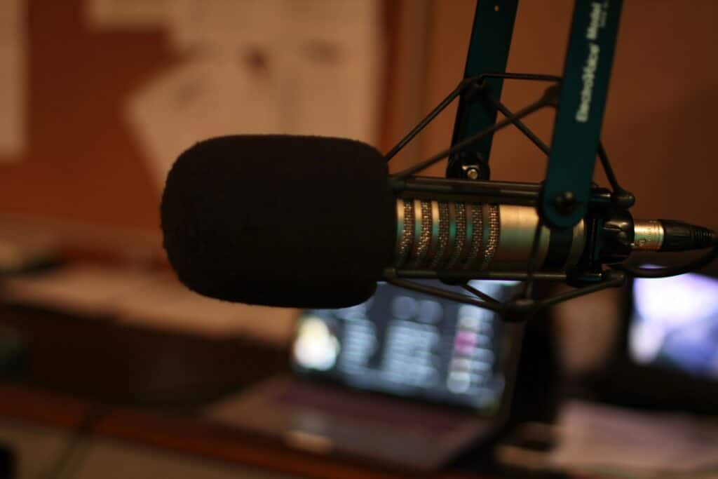 A radio microphone for broadcast reporting and audio reel production