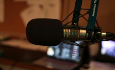 A radio microphone for broadcast reporting and audio reel production